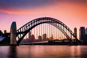 Sydney puerto puente a puesta de sol. generado por ai foto