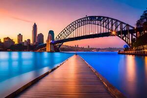 the sydney harbour bridge at sunset. AI-Generated photo