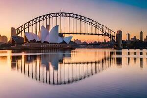 the sydney opera house and bridge at sunset. AI-Generated photo