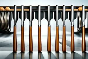 a set of wooden spoons and forks in a rack. AI-Generated photo
