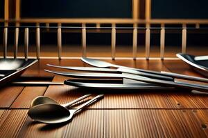 a table with silverware and a knife on it. AI-Generated photo