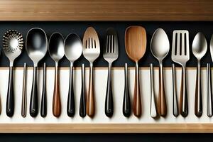 a collection of utensils in a drawer. AI-Generated photo