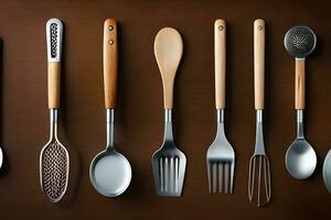 un colección de cocina utensilios generado por ai foto