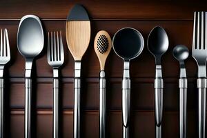 a collection of silverware and spoons. AI-Generated photo