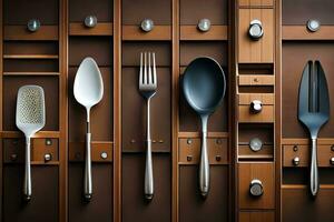 a set of utensils in a drawer. AI-Generated photo