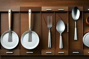 a set of utensils and spoons in a drawer. AI-Generated photo