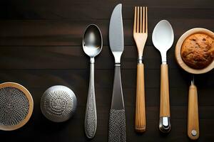 a variety of utensils including spoons, forks, and knives. AI-Generated photo