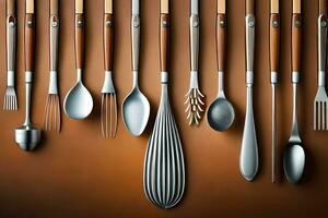 a collection of utensils arranged in a row. AI-Generated photo