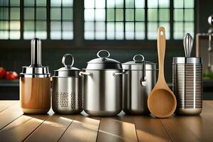 stainless steel kitchen utensils. AI-Generated photo