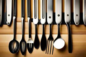 a collection of utensils arranged in a row. AI-Generated photo