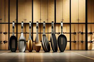 a row of spatulas and spoons in a room. AI-Generated photo