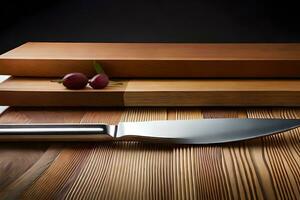 a knife and a cutting board on a table. AI-Generated photo