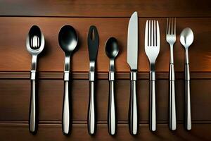 a set of six black and silver flatware. AI-Generated photo