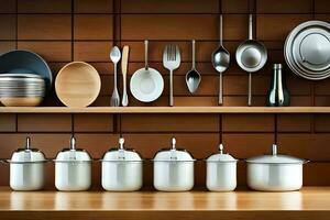 a shelf with many different utensils on it. AI-Generated photo