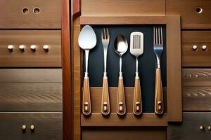 a set of utensils in a drawer. AI-Generated photo