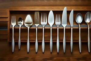 a set of silverware in a drawer. AI-Generated photo