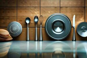 a set of silverware and utensils on a counter. AI-Generated photo