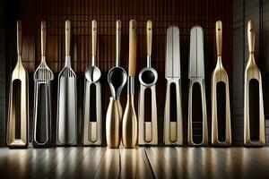 a group of different utensils are lined up in a row. AI-Generated photo