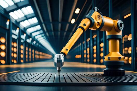 a robotic arm is standing in front of a machine. AI-Generated photo