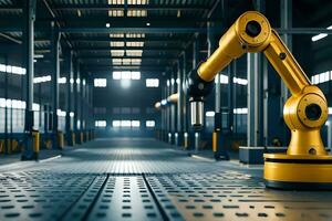 a robotic arm is standing in a factory. AI-Generated photo