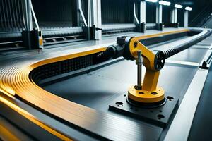 a robotic arm is moving along a conveyor belt. AI-Generated photo