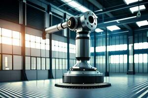 industrial robot in industrial warehouse with sunlight. AI-Generated photo