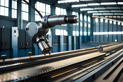 a robotic arm is working on a machine in a factory. AI-Generated photo
