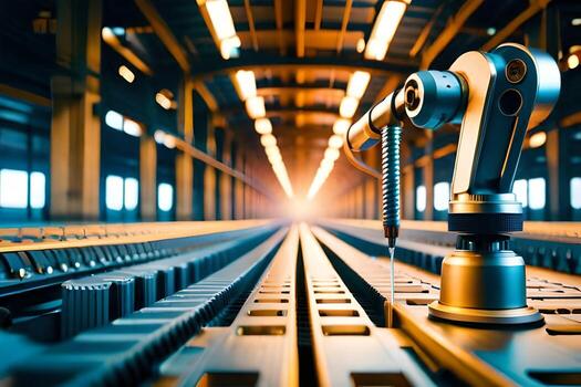 a robot is standing in front of a machine. AI-Generated photo