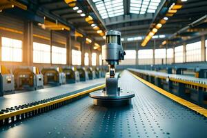 a robot is standing on a conveyor belt in a factory. AI-Generated photo