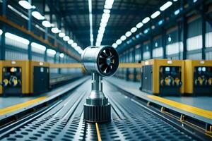 a large industrial fan sitting on a conveyor belt. AI-Generated photo