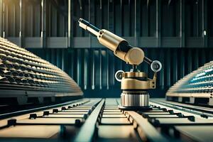 a robotic arm is sitting on a conveyor belt. AI-Generated photo