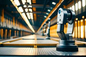 a robot is standing on a conveyor belt. AI-Generated photo