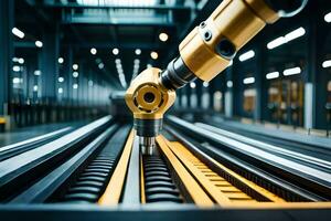 a robotic arm is working on a conveyor belt. AI-Generated photo