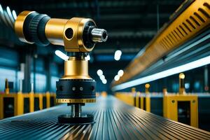 a robotic arm on a conveyor belt in a factory. AI-Generated photo