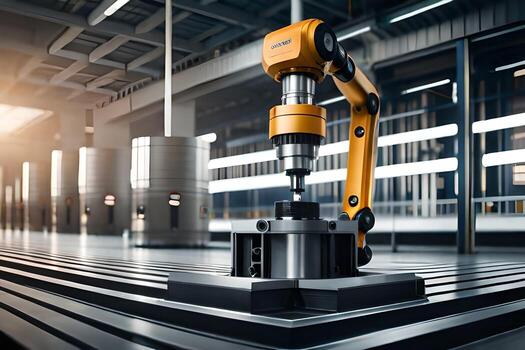 un robótico brazo es trabajando en un máquina en un fábrica. generado por ai foto
