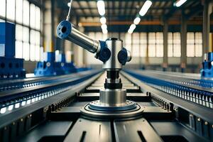 a robot is standing on a conveyor belt in a factory. AI-Generated photo