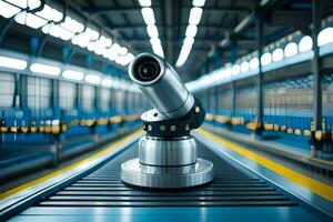 a camera on a conveyor belt in a factory. AI-Generated photo