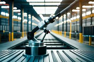 a robotic arm is sitting on a conveyor belt. AI-Generated photo