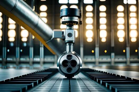 a robot is standing in front of a machine. AI-Generated photo