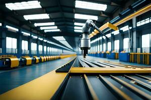 a factory with a robot on the floor. AI-Generated photo