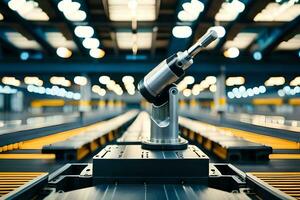 a robotic arm is sitting on a conveyor belt. AI-Generated photo