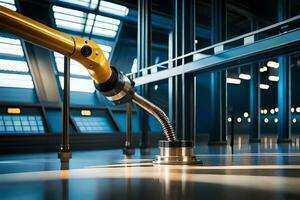 a robotic arm is holding a pipe in a factory. AI-Generated photo