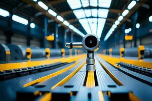 a close up of a conveyor belt with a camera. AI-Generated photo