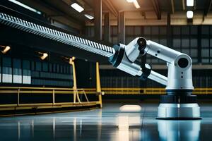 a robotic arm is standing in front of a machine. AI-Generated photo