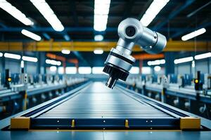a robot is standing in front of a conveyor belt. AI-Generated photo
