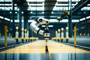 a robotic arm is working on a machine in a factory. AI-Generated photo