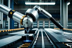 a robotic arm is working on a machine in a factory. AI-Generated photo