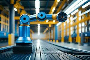 a robotic arm is sitting on a conveyor belt. AI-Generated photo