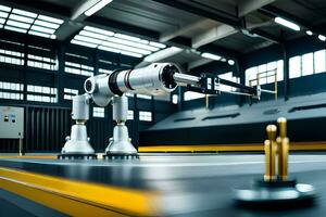 a robotic arm is sitting on a table in a factory. AI-Generated photo