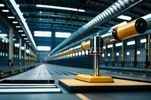 a robot is standing on a conveyor belt in a factory. AI-Generated photo